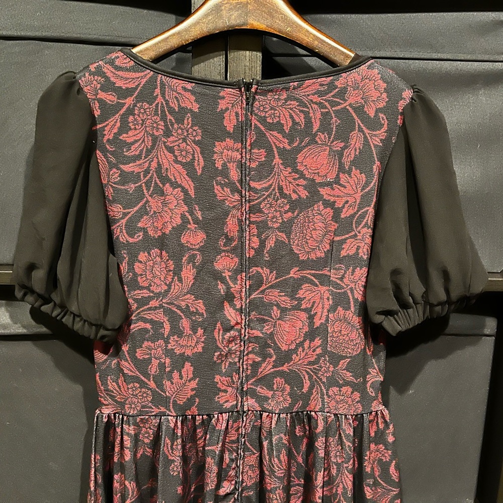 Pinup Girl Laura Byrnes Floral Black/Maroon Dress Rockerbilly & Swing M NWT - Picture 8 of 9